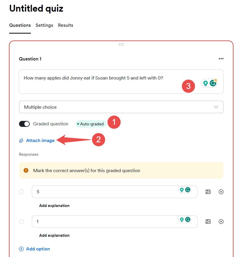 The image shows Kajabi's quiz setup
