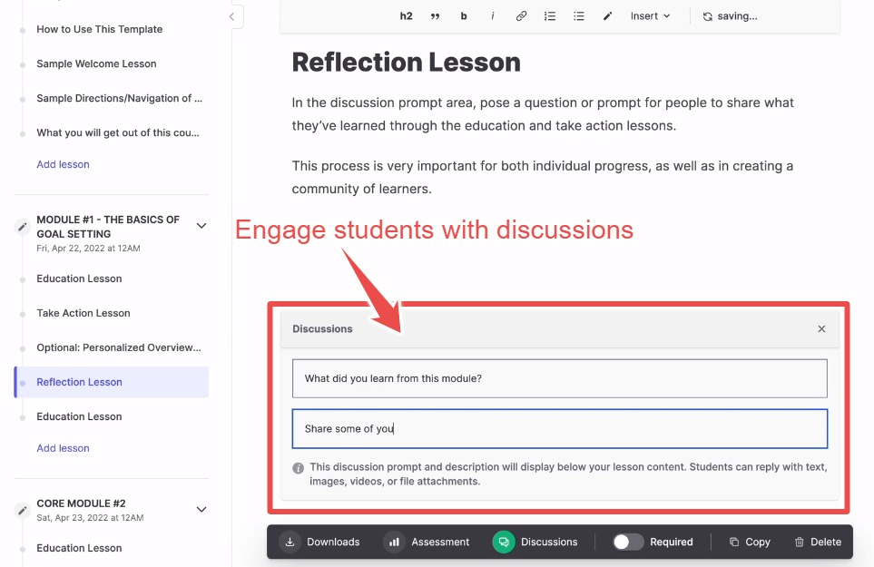 This image shows Ruzuku's discussion engagement feature